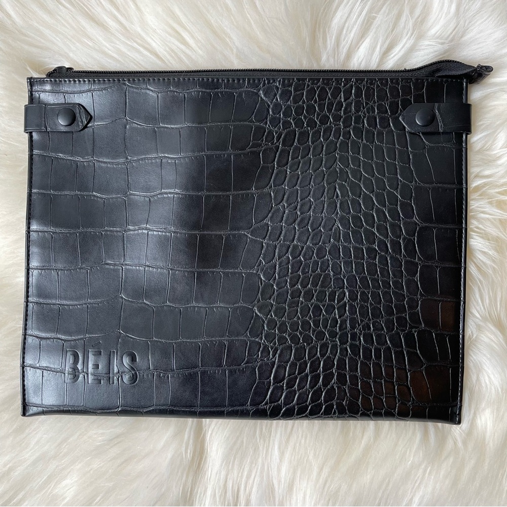 BEIS The Work Tote Croc Embossed Black Laptop Tablet Sleeve Insert Zip Pouch
